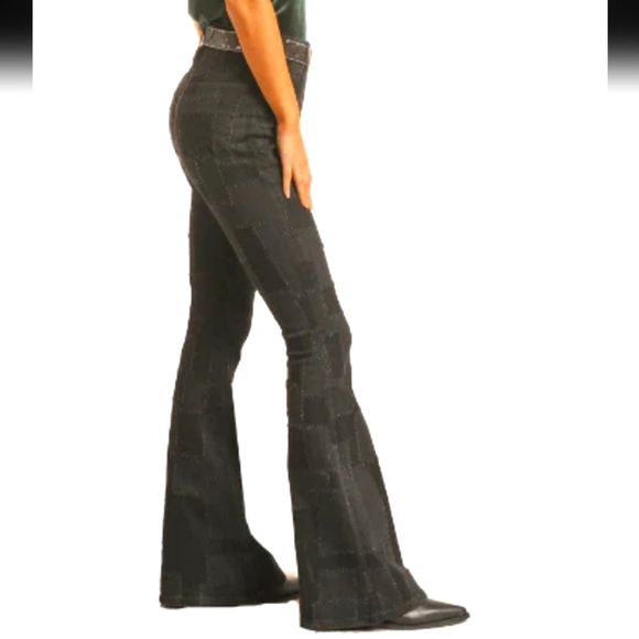 Rock & Roll denim flared Patchwork jeans women's, High Rise stretch, 26/34 - Picture 17 of 17